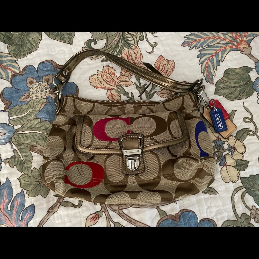 Multi colored Coach purse.